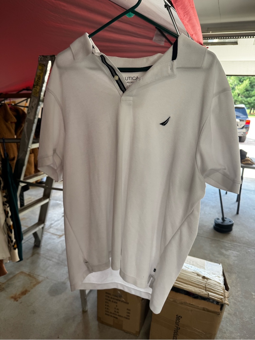 Nautica Men’s White Polo with Navy Sail Logo